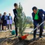 Аким области посадил деревья с учениками школы Рыскуловского района